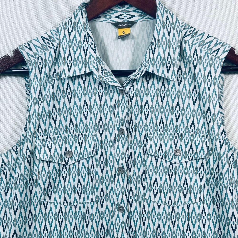 Eddie Bauer Midi Shirt Dress S Teal Geometric Tribal Sleeveless Athletic Outdoor - Picture 3 of 11